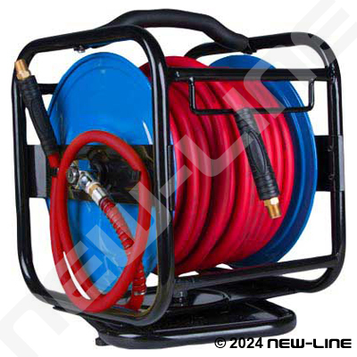 Portable Air Hose Reel with Swivel Base and Red Serpent Hose
