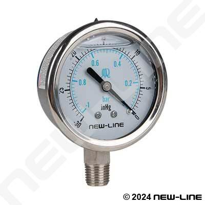 Stainless Liquid Vacuum Gauge With Lower Mount