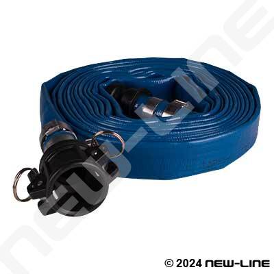 BLUE LAYFLAT DISCHARGE PUMP HOSE ASSEMBLY WITH CAMLOCK COUPLING 10M-50M 1"-4" 