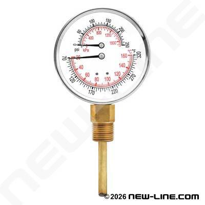 Tridicator Temperature & Pressure Gauge - Lower Mount