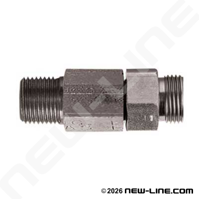 Male NPT Stem x Male ORFS Straight Live Swivel