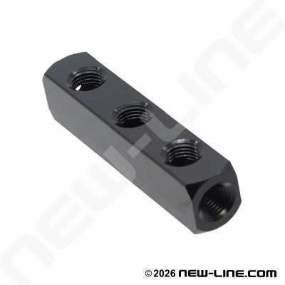 Alum Manifold 1/4" Run x 3-Way 1/4" Outlet (No Mount Holes)