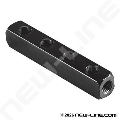 Alum Manifold 1/4" Run x 4-Way 1/4" Outlet (No Mount Holes)