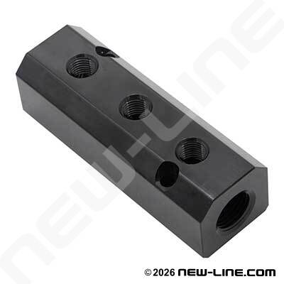 Aluminum Manifold 1/2" Run x 3-Way 1/4" Outlet