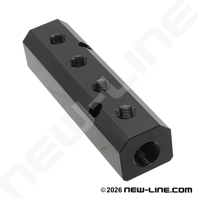 Aluminum Manifold 1/2" Run x 4-Way 1/4" Outlet