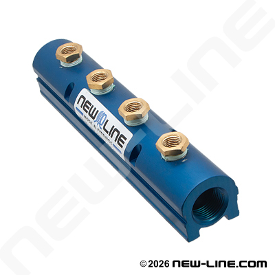 Aluminum Manifold 3/4" Run x 4-Way 1/4" Outlet (2 Piece)