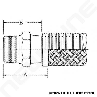 304 Stainless Hex Head Solid Male NPT Braided Hose End