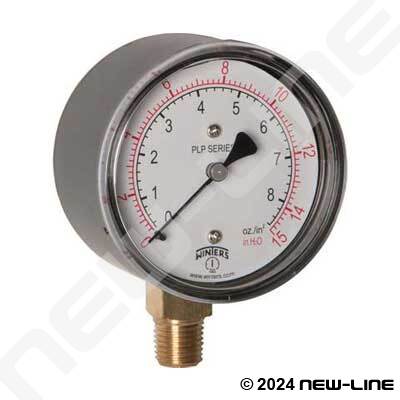 H2O Natural Gas Dry Gauge with Brass Internals - Lower Mount